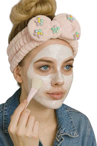 Pembe Renk Çiçek Figürlü Peluş Saç Bandı