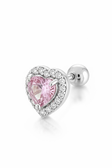 Gümüş Renk Kalp Figürlü Cerrahi Çelik Tragus/Kıkırdak Küpe/Piercing (Tek)