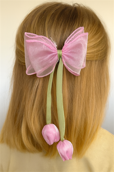 Pembe Renk Lale Figürlü Otomat Toka