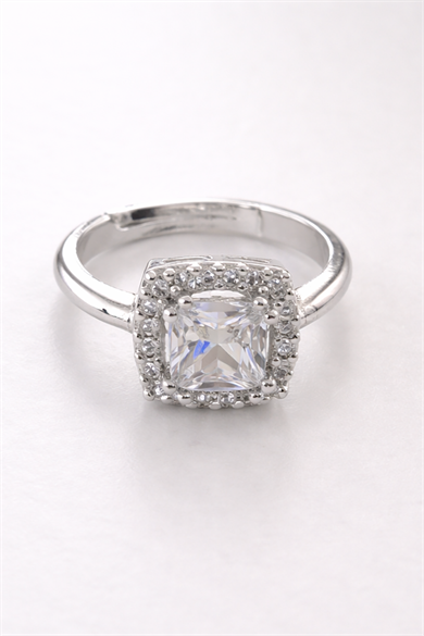 Gümüş Renk Ayarlanabilir Tektaş Yüzük