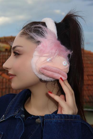 Açık Pembe Renk Canavar Figürlü Peluş Kulaklık