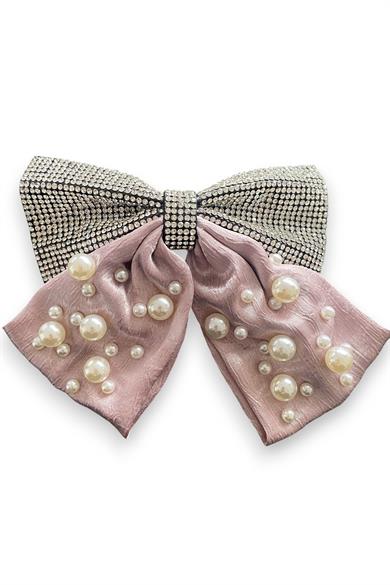 Lila Renk Kurdele Figürlü İnci Ve Taş Detaylı Otomat Toka