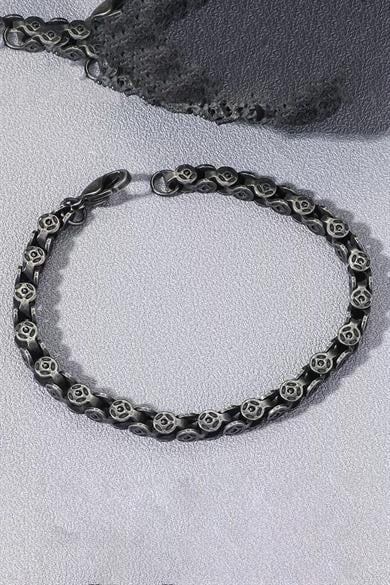 Antrasit Renk Zincir Detaylı Çelik Erkek Bileklik