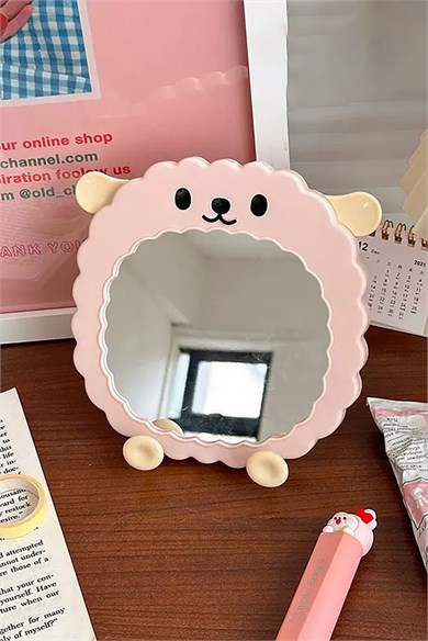 Pembe Renk Koyun Figürlü Masa Aynası
