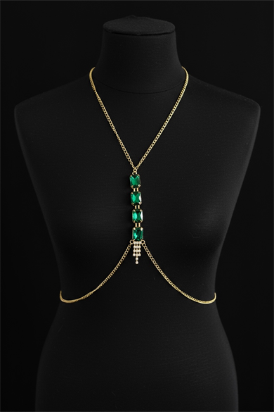 Altın Renk Yeşil Taş Detaylı Vücut Aksesuarı