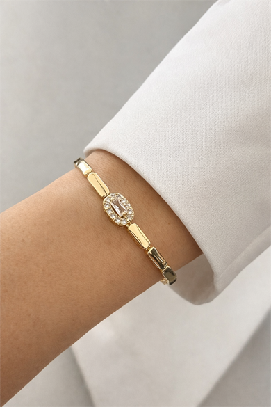 Altın Renk Taş Detaylı 14K Altın Kaplama CM Bileklik