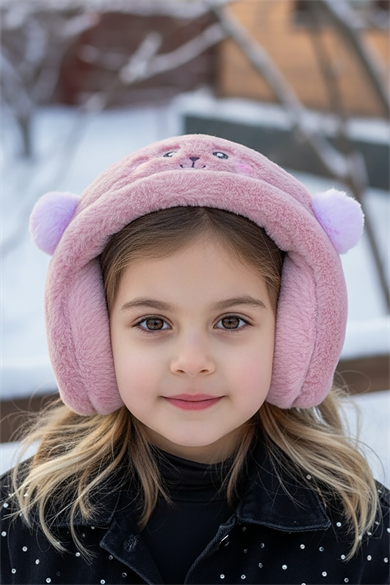 Koyu Pembe Renk Ayıcık Figürlü Peluş Kulaklık