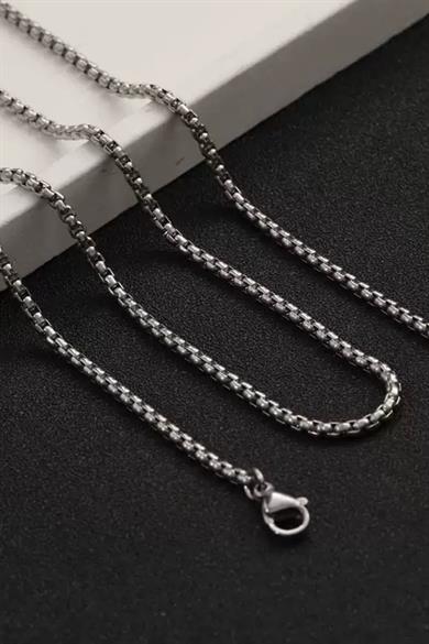 Gümüş Renk Erkek Zincir Çelik Kolye (60cm)