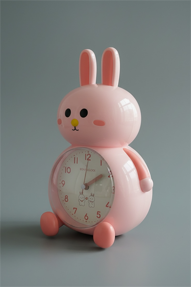 Somon Renk Tavşan Figürlü Alarmlı Masa Saati