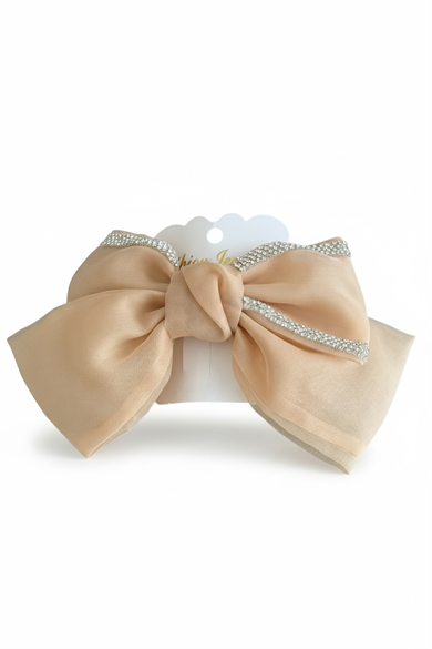 Bej Renk Taşlı Kurdele Otomat Toka