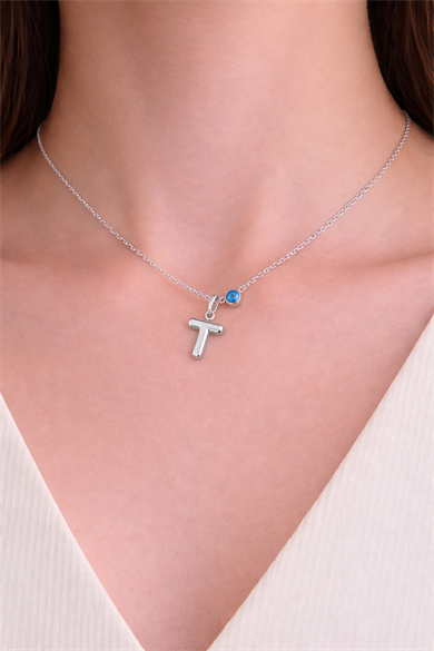 Gümüş Renk T Harf Çelik Kolye