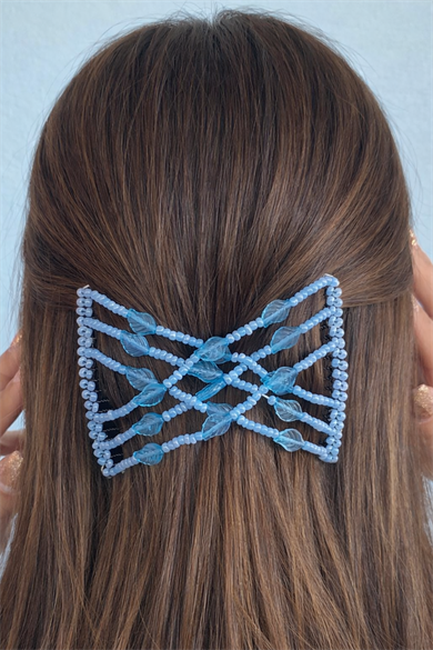 Mavi Renk Yaprak Figürlü Tel Tarak Toka