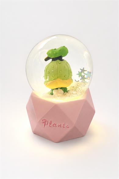 Pembe Renk Kaktüs Figürlü Işıklı Mini Küre