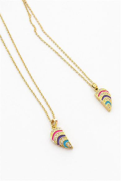 Altın Renk Kalp Figürlü Mıknatıslı Çelik Best Friend Kolye