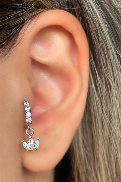 Gümüş Renk Taş Detaylı Çelik Halka Tragus/Kıkırdak Küpe/Piercing (Tek)
