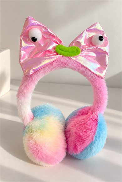 Pembe Renk Canavar Ve Kurdele Figürlü Peluş Kulaklık