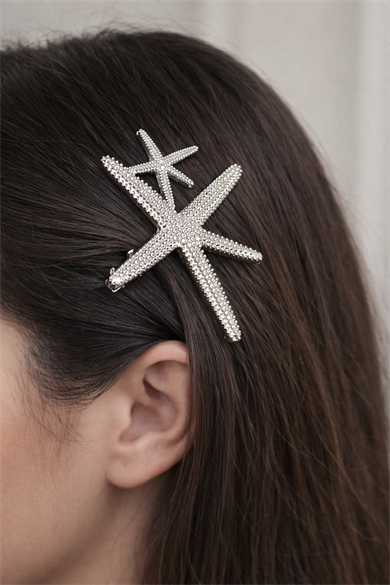 Gümüş Renk Yıldız Figürlü Yan Toka