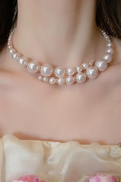 Beyaz Renk İncili Choker Kolye