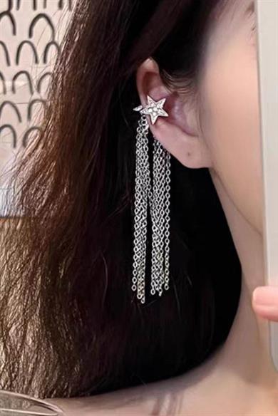 Gümüş Renk Yıldız Figürlü Sallantılı Kulak Aksesuarı (Tek)