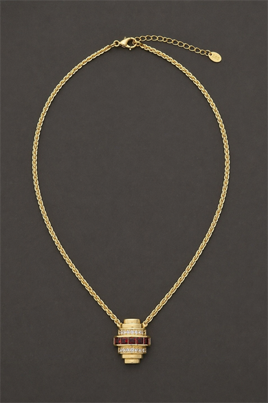 Altın Renk Taş Detaylı 14K Altın Kaplama Vip Kolye