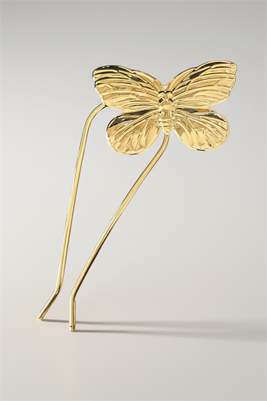 Altın Renk Kelebek Figürlü Metal Topuz Tokası