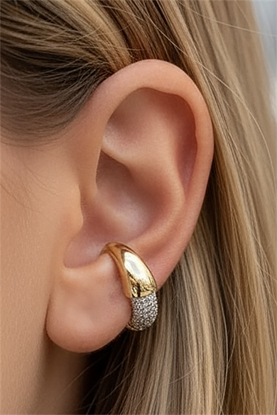 Altın Renk Taş Detaylı Ear Cuff (Tek)
