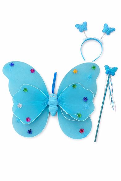 Mavi Renk Kanat /Asa /Taç Set