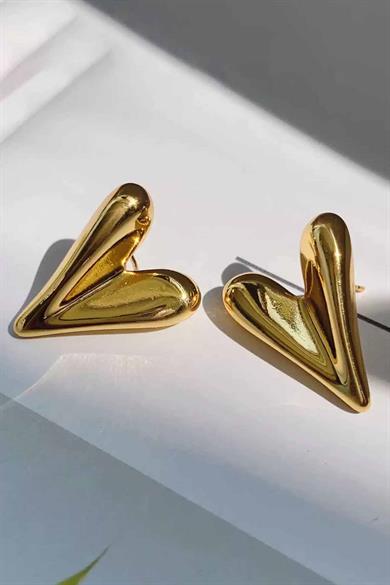 Altın Renk Kalp Figürlü Çelik Küpe (Çift)