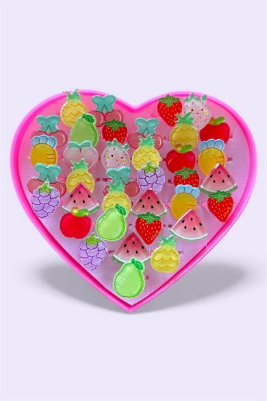 36lı Karışık Renk Meyve Figürlü Çocuk Yüzük Set