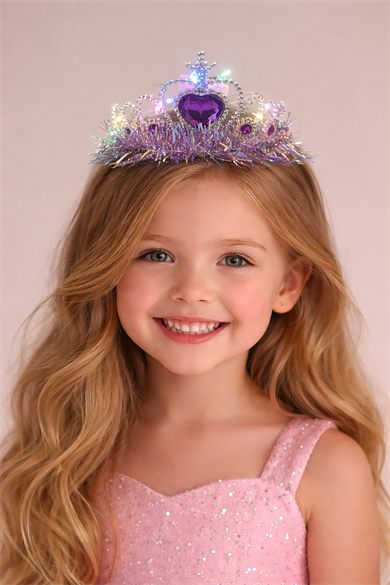 Mor Renk Kalp Figürlü Işıklı Prenses Çocuk Taç