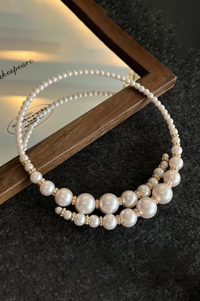 Beyaz Renk İncili Choker Kolye