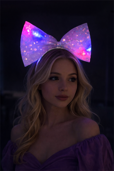 Lila Renk Pullu Kurdele Figürlü Işıklı Taç