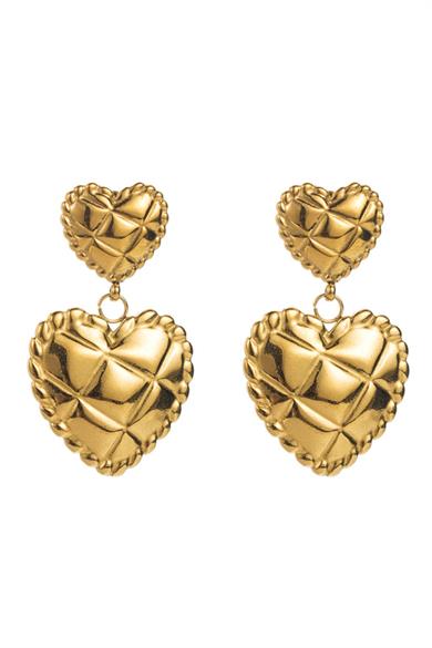 Altın Renk Kalp Figürlü Çelik Küpe (Çift)