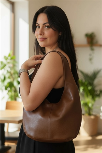 Kahverengi Büyük Boy Deri Kadın Çanta