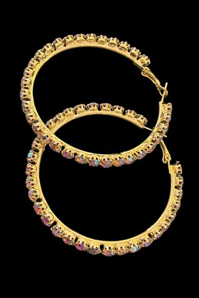 Altın Renk Taş Detaylı Halka Küpe 75Mm (Çift)