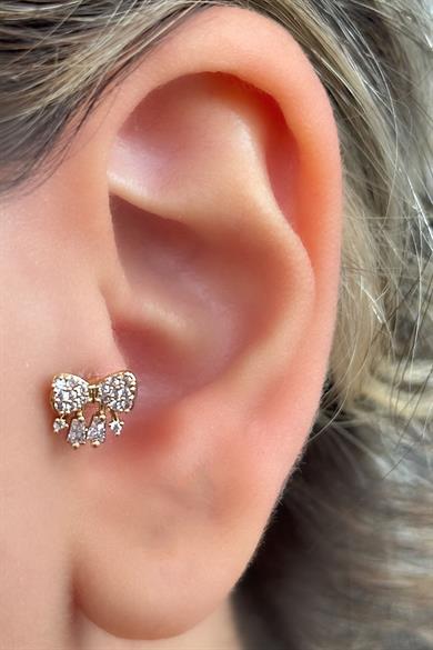 Altın Renk Kurdele Figürlü Çelik Tragus/Kıkırdak Küpe/Piercing (Tek)