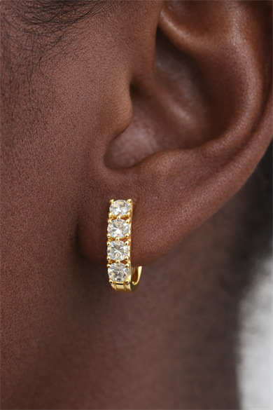 Altın Renk Taş Detaylı Çelik Xupıng Küpe (Çift)