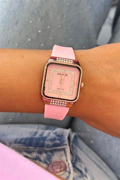 Pembe Renk Silikon Kordonlu Kadın Saat