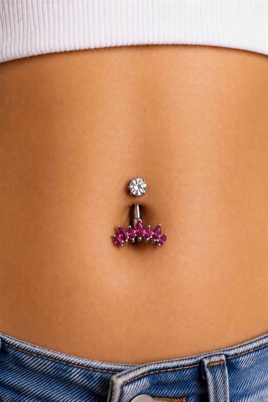 Gümüş Renk Taşlı Cerrahi Çelik Göbek Piercing