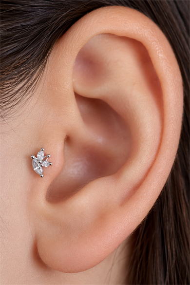 Gümüş  Renk  Taşlı Cerrahi Çelik Tragus/Kıkırdak Küpe/Piercing (Tek)