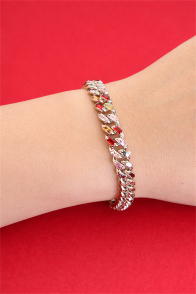 Gümüş Renk 14K Altın Kaplama Taşlı Zincir Bileklik