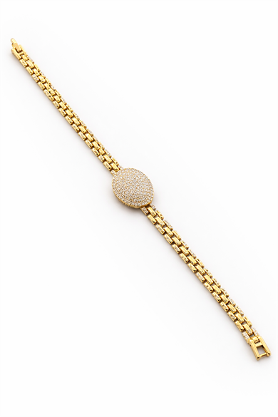 Altın Renk Taş Detaylı Çelik Xupıng VİP Bileklik