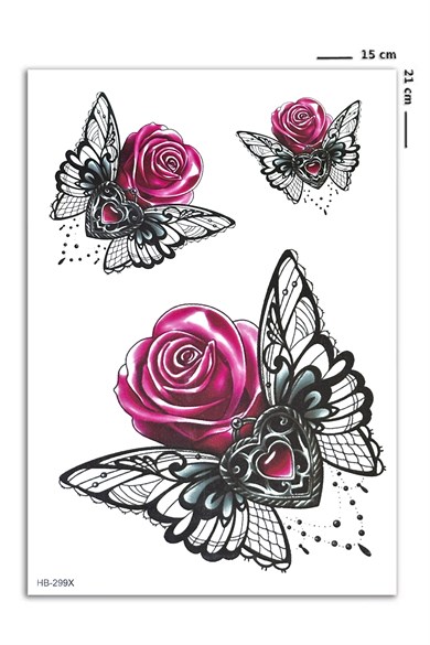 Güllü Kelebek Geçici Dövme Tattoo