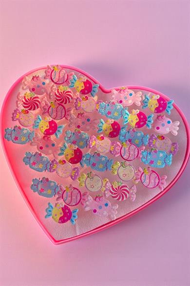 36lı Karışık Renk Şeker Figürlü Çocuk Yüzük Set