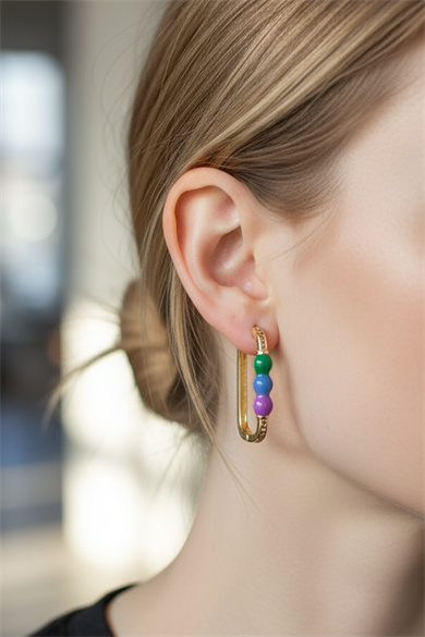 Altın Renk Taş Detaylı Küpe (Çift)