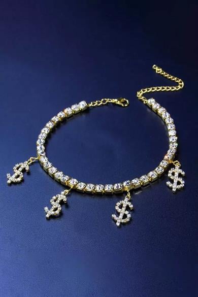 Altın Renk Dolar Figürlü Taş Detaylı Tasarım Halhal