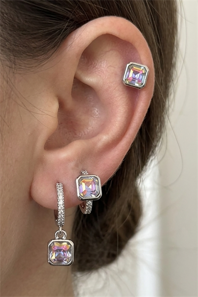 Gümüş Renk Taş Detaylı 3lü YSX Küpe Set