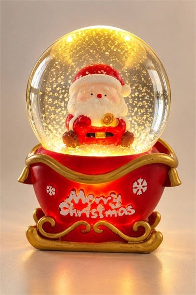 Kırmızı Renk Noel Baba Figürlü Işıklı Küçük  Kar Küresi