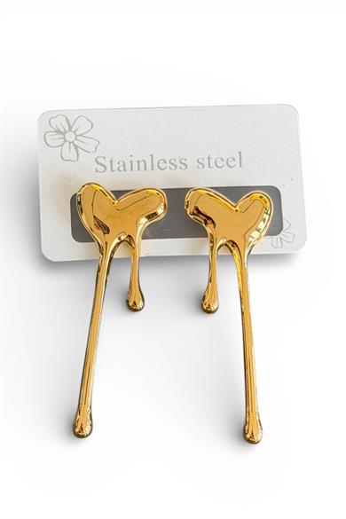 Altın Renk Kalp Detaylı Çelik Küpe (Çift)