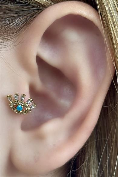 Altın Renk Göz Figürlü Çelik Tragus/Kıkırdak Küpe/Piercing (Tek)